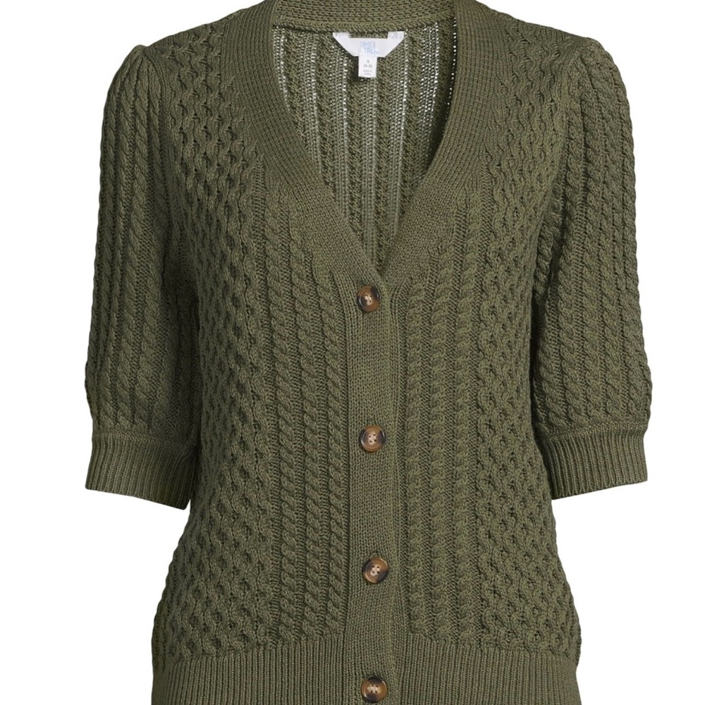 XS/S Olive Green Cable Knit Cardigan Sweater Like New from Time and Tru